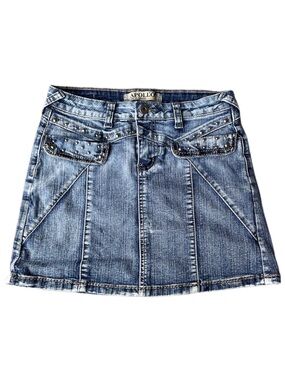 Apollo Y2K Stone Washed Studded Denim Mini Skirt - S